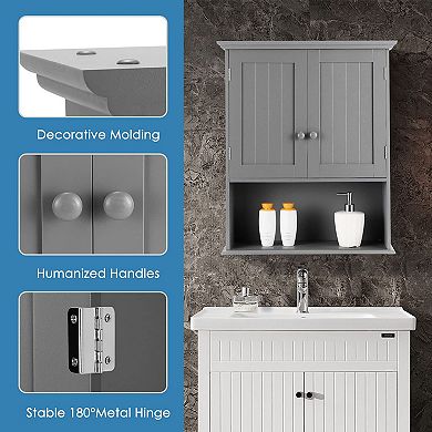 Wall-mounted Bathroom Cabinet Organizer With Doors And Shelves-gray