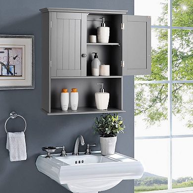 Wall-mounted Bathroom Cabinet Organizer With Doors And Shelves-gray