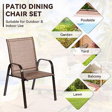 2 Pieces Patio Outdoor Dining Chair With Armrest