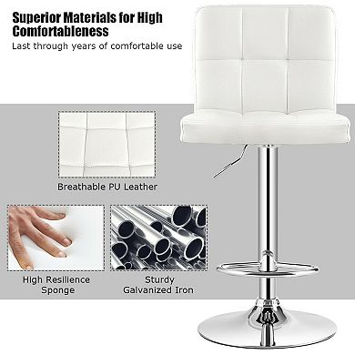 Armless Pu Leather Bar Stool With Adjustable Height And Swivel Seat