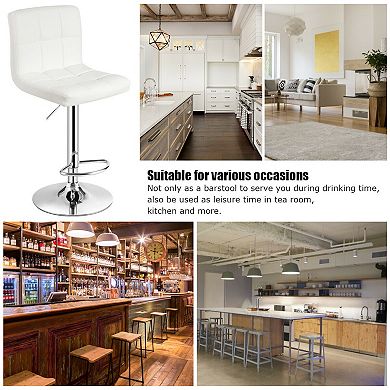 Armless Pu Leather Bar Stool With Adjustable Height And Swivel Seat