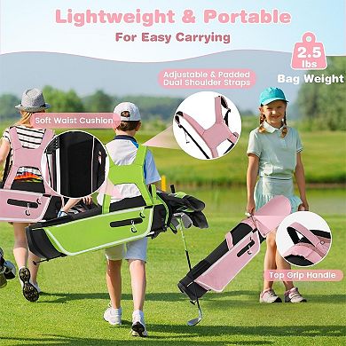 Junior Complete Golf Club Set With Stand Bag Rain Hood-pink