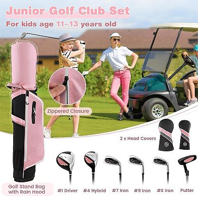Junior Complete Golf Club Set With Stand Bag Rain Hood-pink