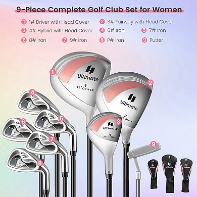 Women's 9 Pieces Complete Golf Club Set-pink