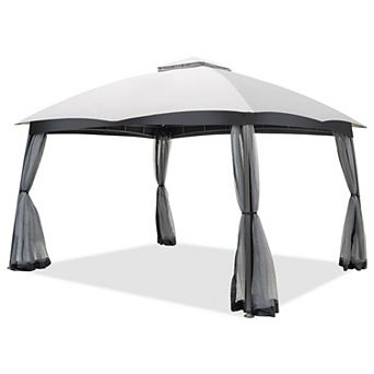 10 X 12 Feet Patio Double-vent Canopy With Privacy Netting And 4 Sandbags-gray