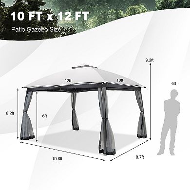Patio Gazebo 10 x 12 Ft Double Roof Canopy With Privacy Netting