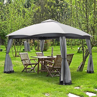 Patio Gazebo 10 x 12 Ft Double Roof Canopy With Privacy Netting