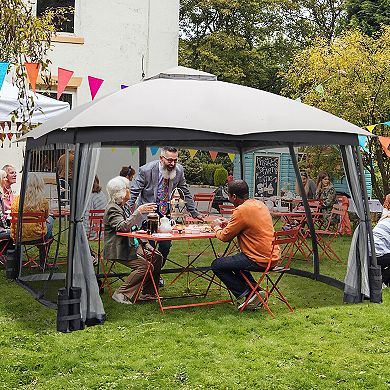 Patio Gazebo 10 x 12 Ft Double Roof Canopy With Privacy Netting