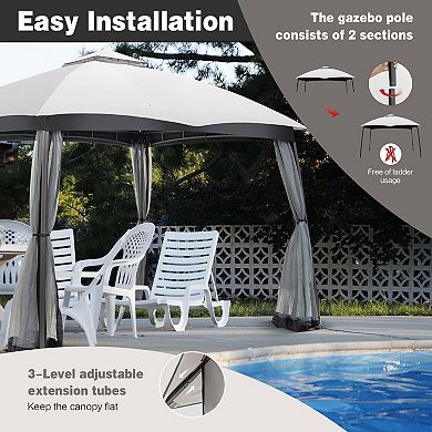 Patio Gazebo 10 x 12 Ft Double Roof Canopy With Privacy Netting