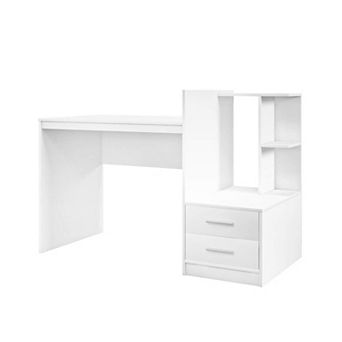 Home Office Computer Desk With Bookshelf And Drawers-white