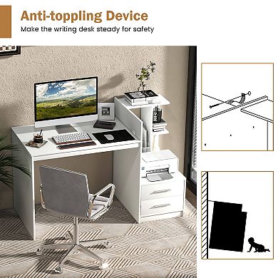 Home Office Computer Desk With Bookshelf And Drawers-white