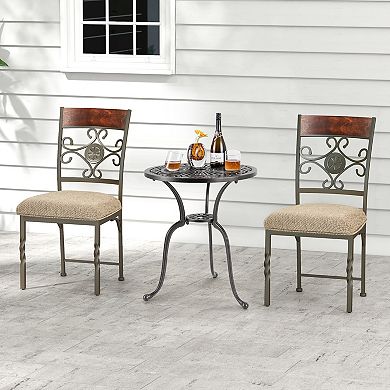 Set Of 2 Armless Brown Dining Chairs With Cushioned Seat For Kitchen