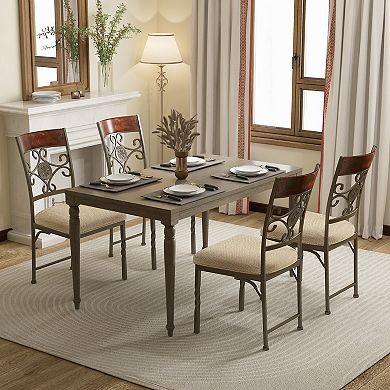 Set Of 2 Armless Brown Dining Chairs With Cushioned Seat For Kitchen