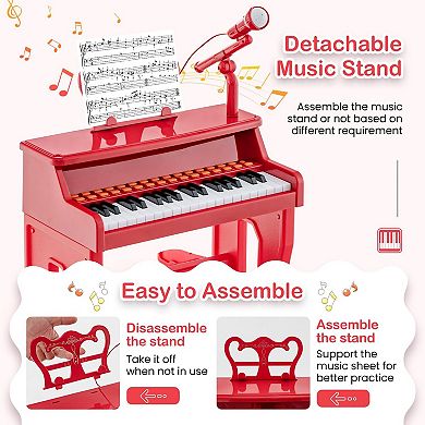 37-key Kids Piano Keyboard With Microphone And Detachable Music Stand-red