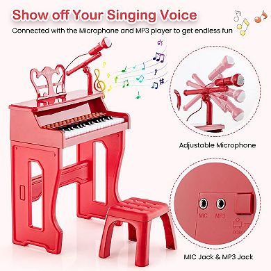37-key Kids Piano Keyboard With Microphone And Detachable Music Stand-red