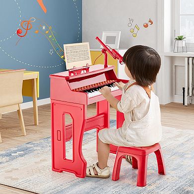 37-key Kids Piano Keyboard With Microphone And Detachable Music Stand-red