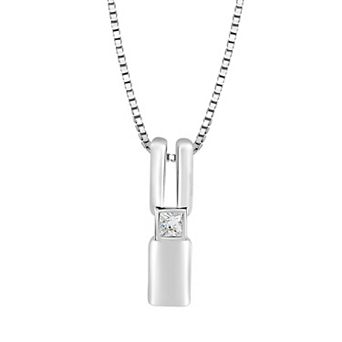 SIRI Sterling Silver Rhodium-Plated Rectangular Pendant with Cubic Zirconia Accent