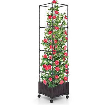 67-inch Raised Garden Bed With Planter Box And Trellis For Climbing Plants