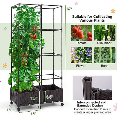 67-inch Raised Garden Bed With Planter Box And Trellis For Climbing Plants