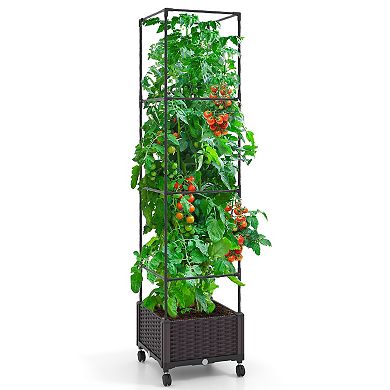 67-inch Raised Garden Bed With Planter Box And Trellis For Climbing Plants