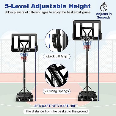 Portable Basketball Hoop With 4.6 To 10 Feet 10-level Height Adjustable