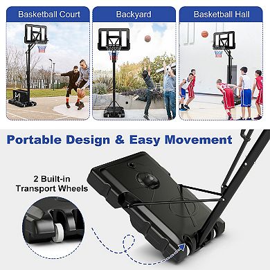 Portable Basketball Hoop With 4.6 To 10 Feet 10-level Height Adjustable