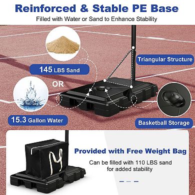 Portable Basketball Hoop With 4.6 To 10 Feet 10-level Height Adjustable