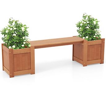 Wood Planter Box With Bench For Garden, Yard, And Balcony