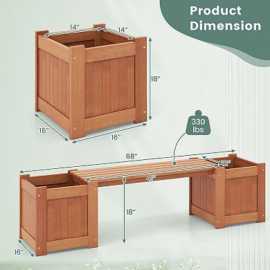 Wood Planter Box With Bench For Garden, Yard, And Balcony