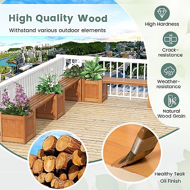 Wood Planter Box With Bench For Garden, Yard, And Balcony