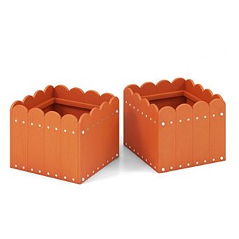 2-pack Square Planter Boxes With Drainage Gaps For Front Porch, Garden, And Balcony-orange