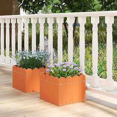 2-pack Square Planter Boxes With Drainage Gaps For Front Porch, Garden, And Balcony-orange