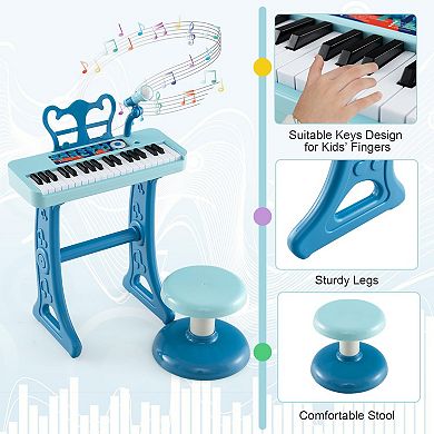 37-key Kids Piano Keyboard With Microphone-blue (ages 3+)