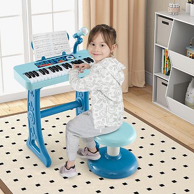 37-key Kids Piano Keyboard With Microphone-blue (ages 3+)