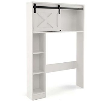 4 tier Over The Toilet Storage Cabinet With Sliding Barn Door And Storage Shelves-white