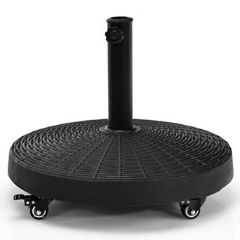 50 Lbs Patio Wicker Style Resin Umbrella Base Stand Heavy Duty With Wheels