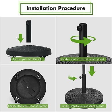 50 Lbs Patio Wicker Style Resin Umbrella Base Stand Heavy Duty With Wheels