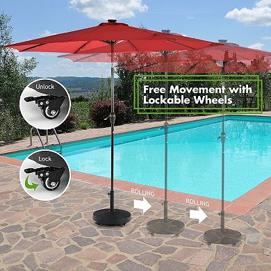 50 Lbs Patio Wicker Style Resin Umbrella Base Stand Heavy Duty With Wheels