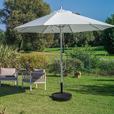 50 Lbs Patio Wicker Style Resin Umbrella Base Stand Heavy Duty With Wheels