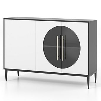 Sideboard Cabinet With Tempered Glass Door For Living Room Dining Room Kitchen-white