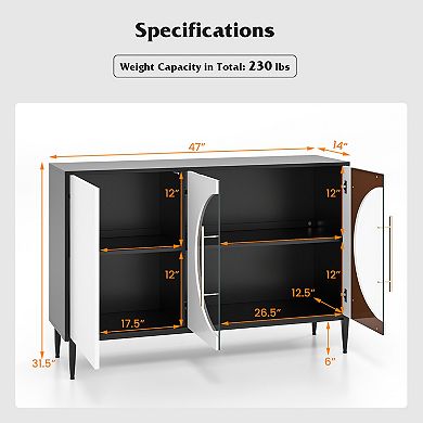 Sideboard Cabinet With Tempered Glass Door For Living Room Dining Room Kitchen-white