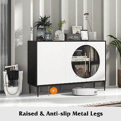 Sideboard Cabinet With Tempered Glass Door For Living Room Dining Room Kitchen-white