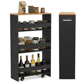 4 tier Slim Rolling Kitchen Cart 19 by 8 by 32 in with Guard Rails and Push Handle