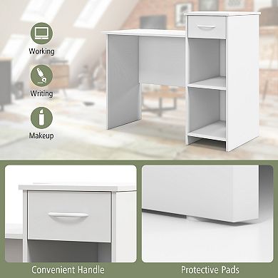 Modern Laptop Pc Desk With Adjustable Shelf And Cable Management Hole-white