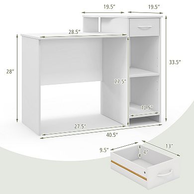 Modern Laptop Pc Desk With Adjustable Shelf And Cable Management Hole-white