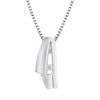 SIRI Sterling Silver Rhodium-Plated Curved Bar Pendant with Cubic Zirconia Stone
