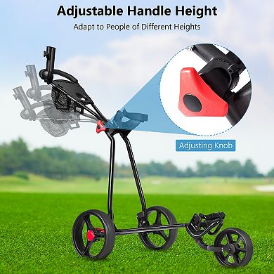 3 Wheel Durable Foldable Steel Golf Cart With Mesh Bag