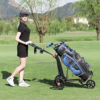 3 Wheel Durable Foldable Steel Golf Cart With Mesh Bag