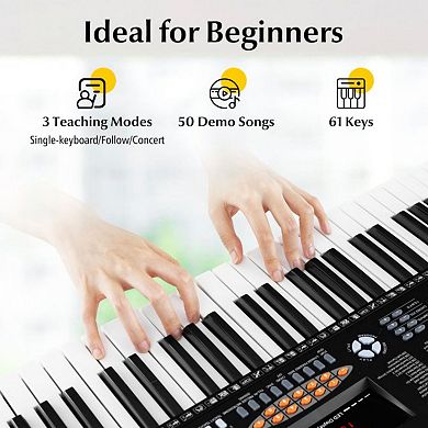 61-key Electronic Keyboard Piano With Led Display, Dual Keyboard, And 3 Teaching Modes