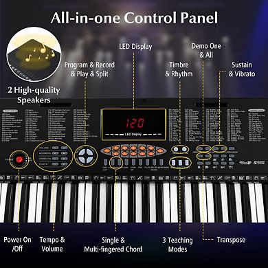 61-key Electronic Keyboard Piano With Led Display, Dual Keyboard, And 3 Teaching Modes